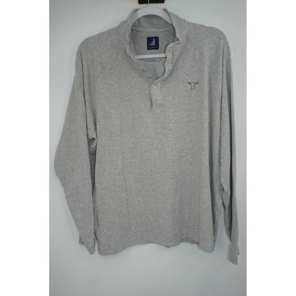 Johnnie O Shirt Gray Long Sleeve Henley Bull Skull Logo Waffle‎ Knit Men's XL
